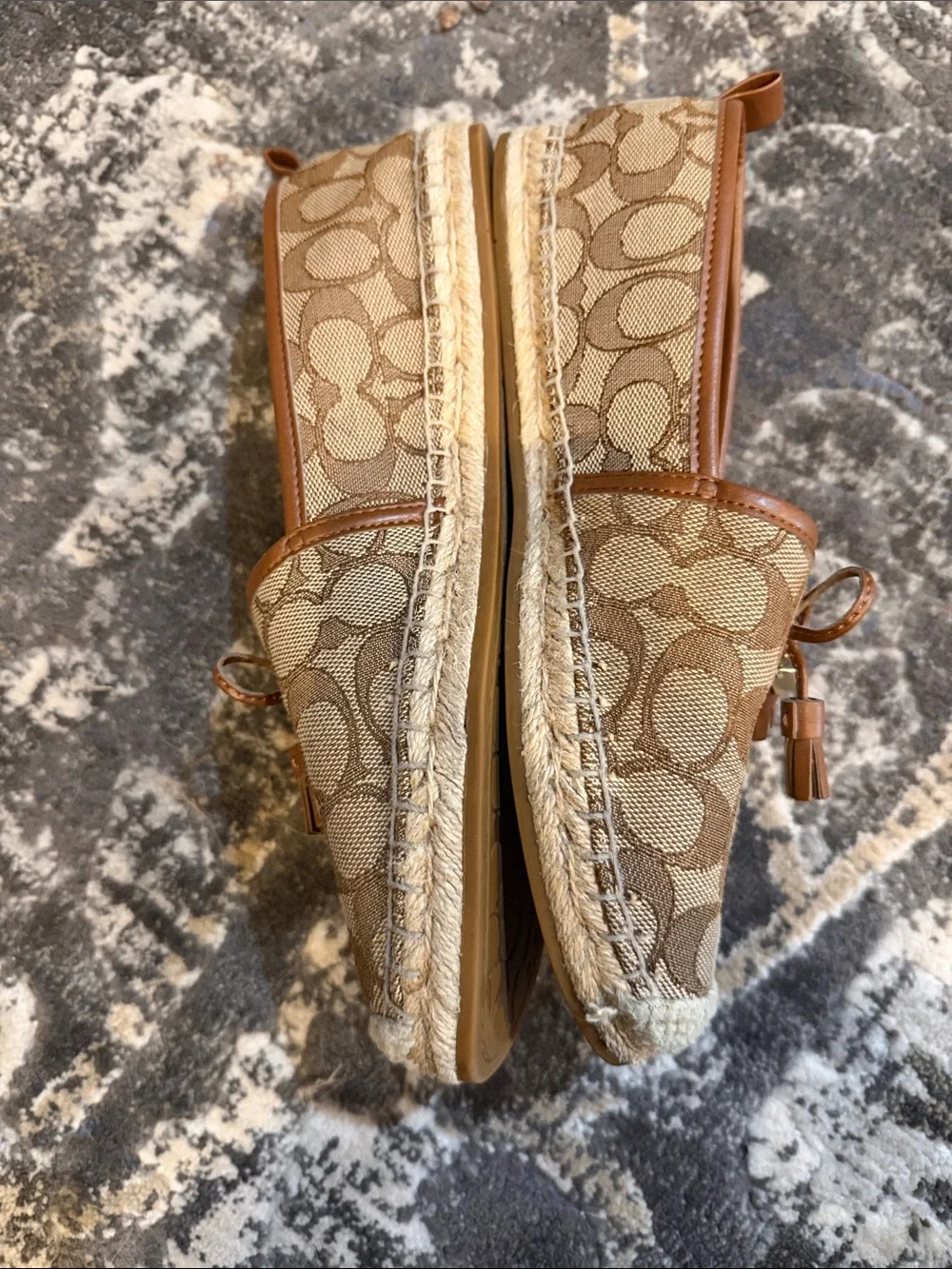 Coach Carson Espadrille  saddle tassel Monogram brown slip on shoes size 8.5